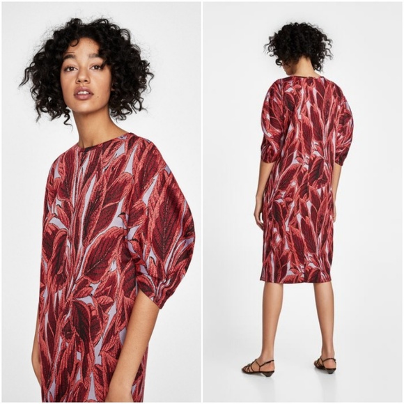 [LAST] NWT Zara S Puff Sleeve Jacquard Dress - Picture 3 of 7